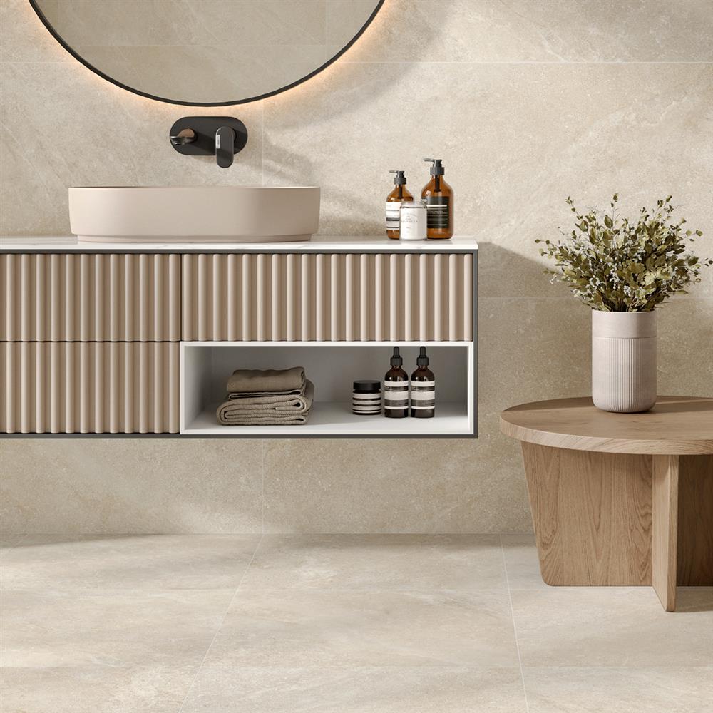 Nova ivory stone-effect tiles for bathroom wall and floor
